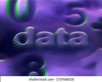 3D word Data with digits on pixelated digital surface. Abstract visualization of data science or digital data stream. Information technology or big data analysis dotted background. Vector illustration