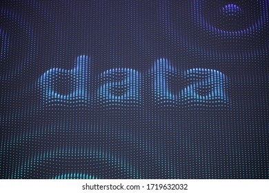 3D word Data with sound waves on pixelated digital surface. Concept of data science or digital data stream. Information technology or digital sound dotted abstract background. Vector illustration