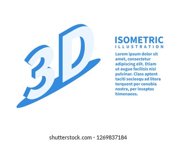 3D word icon. Isometric template for web design in flat 3D style. Vector illustration.