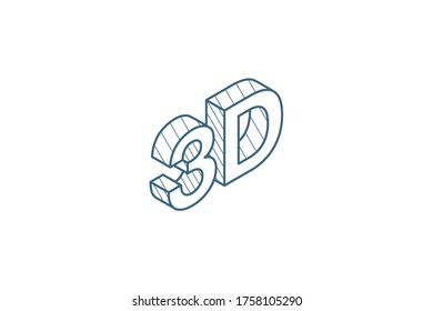 3D word isometric icon. 3d vector illustration. Isolated line art technical drawing. Editable stroke