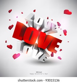 3D word "LOVE" with hearts. Red and White