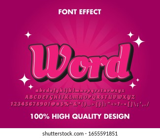 3d word Purple text effect with Shadow and outline. full set alphabet, number and symbol. For Sticker and Title. Premium vector