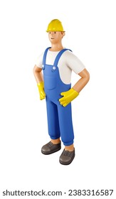 3D Worker Builder Vector Illustration. Male Character of Construction Worker in Cartoon style