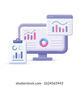 3D Workflows Icon with upward chart and list vector