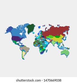 3d World Colorful Map with Outlined Continents