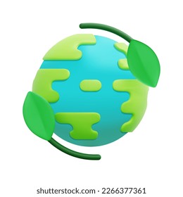 3d world ecology icon vector. 3d green earth planet concept, icon, world ecology, nature global protect, logo eco environment, globe with leafs. 3d icon vector render illustration.