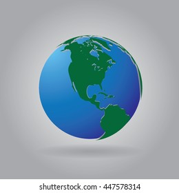 3d world globe icon with white map of the continents of the world