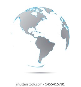 3d world globe isolated on white background. 3d model of all over the world concept. Grey gradient colors