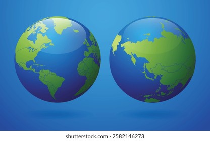 3D World Globe Vector Illustration with Continents on Blue Background