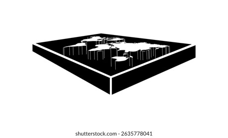 3d world map, black isolated silhouette