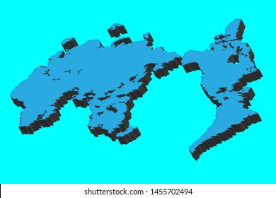 3D World Map in Blue Color Vector Illustration