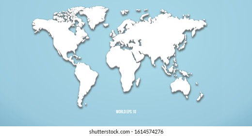 3D world map with blue paper background.
