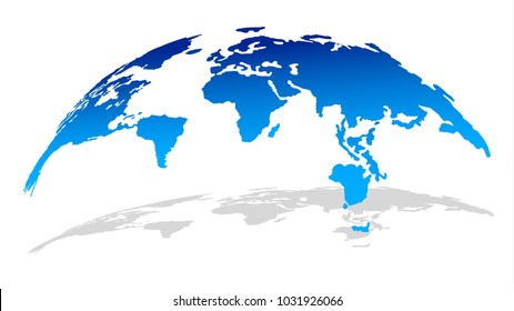 3D World Map in Bright Blue Color with Mirror Shadow Isolated on White Background. Vector Illustration 3D World Map in Bright Blue Color with Mirror Shadow Isolated on White Background. Vector Illustration