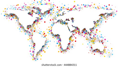 Mapa del mundo en 3d con color. Ilustración de papel vector. 