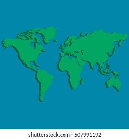 3D world map of the earth, with factom 3D, green land, blue ocean template for business, vector