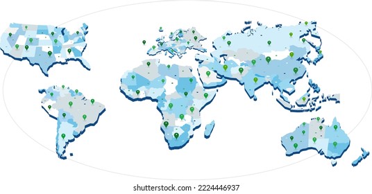 3d world map with geo pins