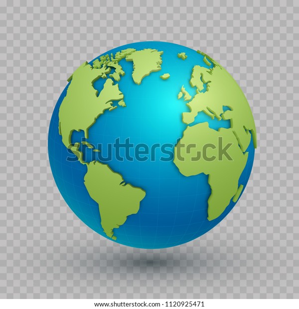 3d world map globe. Three-dimensional spherical model of Earth with land surface to navigate and 