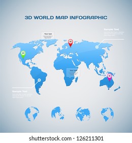 3D World map infographic with Globe icons