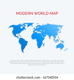 3D World Map. Modern Flat Style. Vector.