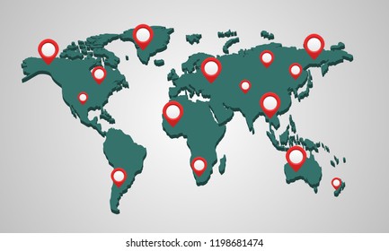 3D World Map With Pins, GPS.navigator ,Travel Concept, Vector Illustration ,check in