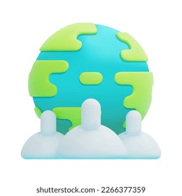 3d world population icon vector. Globe with people. 3d save the planet concept. World population day. Isolated on white background. 3d icon vector render illustration.