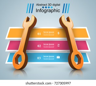 3d wrench - business infographic. Vector eps 10