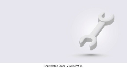 3D Wrench Floating on Light Background. Perfect for Maintenance Graphics, Repair Tools, Technical Concepts, or Industrial Illustrations. Vector Illustration.