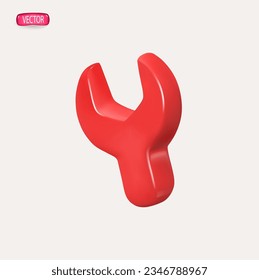 Icono de 3 d llave en el estilo de dibujos animados de plástico. Icono rojo aislado en un fondo claro. Ilustración vectorial.