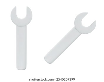  Ícone de chave inglesa 3d. Cores amarela e cinza. Estilo de desenho animado. Serviço, reparo, conceito de ícone. Ilustração de vetor de estoque em plano de fundo isolado.