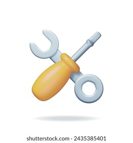 3d Wrench and Screwdriver Tools. Render Wrench Screw Driver of Metallic Mechanic Tool. Service, Construction Building and Maintenance Icon. Mechanical and Engineering Workshop. Vector Illustration