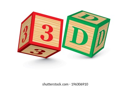 3D Written With Alphabet Blocks - Vector Illustration