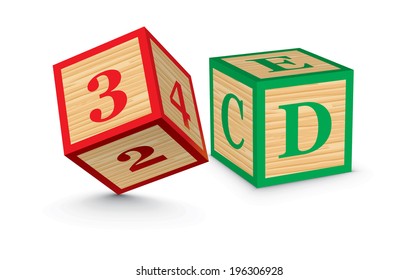 3D written with alphabet blocks - vector illustration