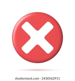 3D Wrong Button in Circle Shape. Red No or Incorrect Sign Render. Red Checkmark Tick Represents Rejection. Wrong Choice Concept. Cancel, Error, Stop, Disapprove or Negative Symbol. Vector Illustration