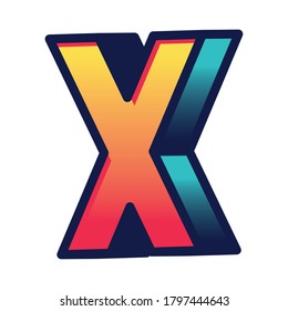 3d x gradient letter design, lettering typography retro and comic theme Vector illustration