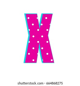 3d X letter with polka dots isolated on white background Vector illustration