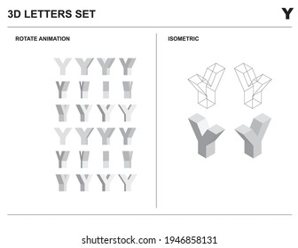 3d Y Alphabet Letters Set Animate Isometric Wireframe Vector