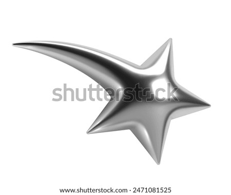 3d y2k abstract chrome shooting star shape with shiny metallic silver surface. Isolated vector element for retrofuturistic, cosmic, celestial, sci-fi themes, adding bling, sparkle, flash to designs