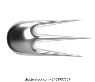 3D Y2K chrome abstract shape of falling star or comet with shiny metallic glossy silver surface. Isolated render vector element for retro futuristic design in cyber space galaxy aesthetic