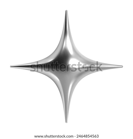 3D Y2K chrome abstract star with four spikes, spark, flash, shiny metallic silver surface. Isolated render vector element with sparkle, bling, retro futuristic design, cyber space, galaxy aesthetic