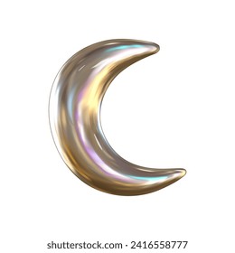 3d y2k chrome glossy silver element. Abstract shape chrome metal render. Y2K form moon. Vector illustration 3d render.