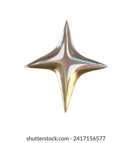 3d y2k Chrom glänzendes silbernes Element. Abstrakte Form Chrom-Rendering. Y2K Formstern. 3D-Darstellung von Vektorgrafik.