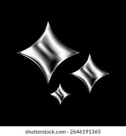 3D Y2K cromo estrela com brilho metálico. Forma abstrata de prata com efeito brilhante, brilhos e gradiente holográfico. Objeto brilhante futurista retrô para temas de design cósmico ou estético.