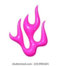 3D Y2K flame design element, wavy inflated plastic fire in 2000s aesthetics, isolated vector illustration