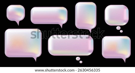 3d y2k Pink Speech Bubble set. Realistic vector illustration design. Balloon 3D style of thinking sign symbol. Metal, luxury, glossy, shiny, chat, dialogue, shape template.