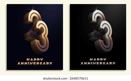 3d Year Anniversary Gold Metal Colour 23th, 23th Happy Anniversary with Elegant Colour, Luxury and Modern.