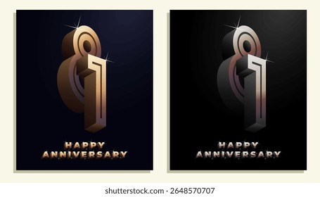 3d Year Anniversary Gold Metal Colour 81th, 81th Happy Anniversary with Elegant Colour, Luxury and Modern.