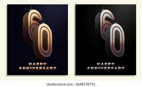 3d Year Anniversary Gold Metal Colour 60th, 60th Happy Anniversary with Elegant Colour, Luxury and Modern.