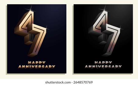 3d Year Anniversary Gold Metal Colour 47th, 47th Happy Anniversary with Elegant Colour, Luxury and Modern.