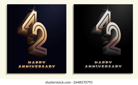 3d Year Anniversary Gold Metal Colour 42th, 42th Happy Anniversary with Elegant Colour, Luxury and Modern.