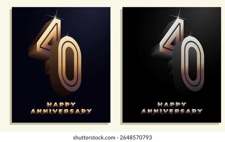 3d Year Anniversary Gold Metal Colour 40th, 40th Happy Anniversary with Elegant Colour, Luxury and Modern.